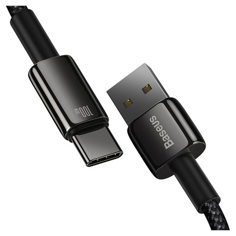 USB кабель Baseus Tungsten Gold, USB тип-C, USB тип-A, 100 см, 100 Вт, чорний, в нейлоновому обплетенні, #CAWJ000001 Прев'ю 2