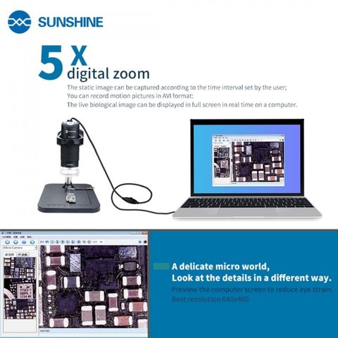 Микроскоп Sunshine DM-1000S, USB, 2,0 Мп, верхняя подсветка, до 1000X Превью 1