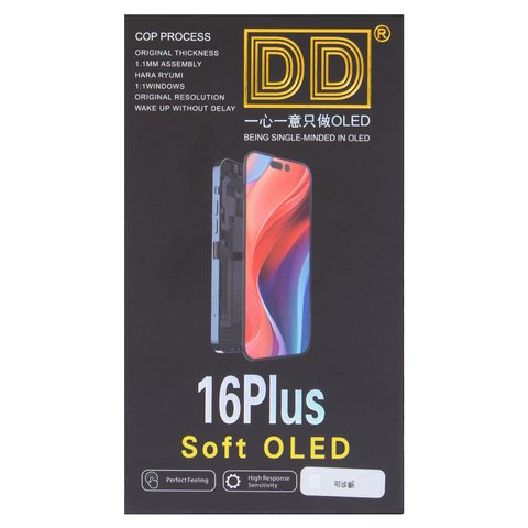 Дисплей для iPhone 16 Plus, чорний, з рамкою, High Copy, без помилки, (OLED) soft diagnosable, DD-OLED Прев'ю 1