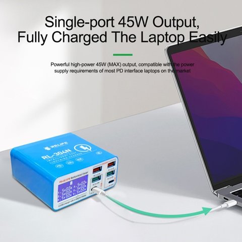 Мережевий зарядний пристрій RELIFE RL-304N, 87 Вт, Quick Charge, Power Delivery (PD), 6 портів Прев'ю 3