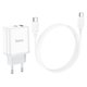 Mains Charger Hoco C105A, (20 W, Power Delivery (PD), white, with cable USB type C to USB type C, 2 outputs) #6931474782922 Preview 1