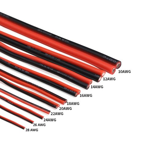 Провод в силиконовой изоляции 2x20AWG, 0,5 мм², 1 м, черный, красный, UL3135 Превью 1