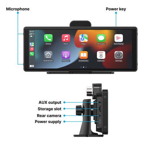 Универсальный монитор на 10.26 дюймов с беспроводным CarPlay Превью 3