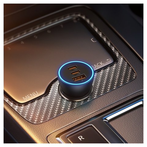 Автомобильное зарядное устройство Baseus Golden Contactor Pro, серое, Quick Charge, 65 Вт, 7 А, 3 порта, 12-24 B, #CGJP010013/CGJP020313 Превью 4