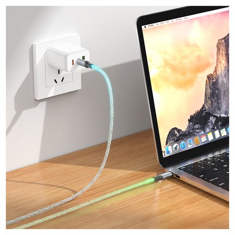 USB кабель Hoco U112, 2xUSB тип-C, 100 см, 60 Вт, 3 A, сірий, з підсвіткою, #6931474788825 Прев'ю 3