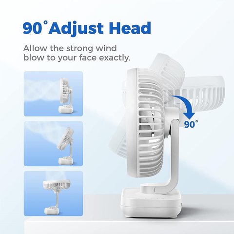 Вентилятор D606, белый, с держателем, с аккумулятором, настольный, USB тип-C Превью 2