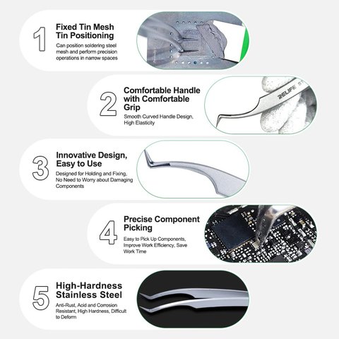 Пинцет монтажный RELIFE ST-17A, изогнутый, 125 мм Превью 5